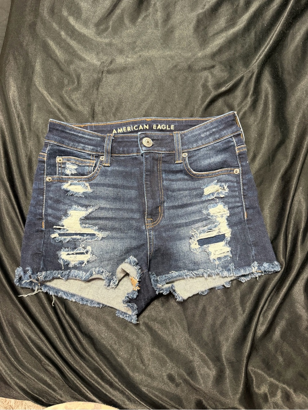 American Eagle Outfitters Dark Blue Distressed Cutoff Jean Shorts - Picture 1 of 2